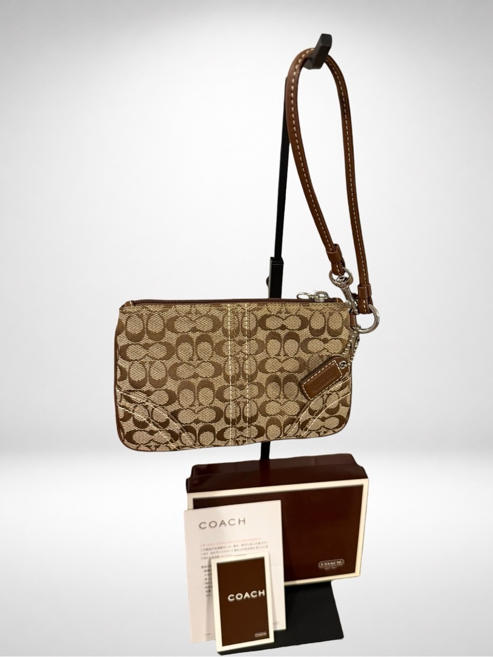 COACH Y2K Signature Monogram Canvas Wristlet Pouch Khaki Brown NWT Box Papers - Picture 1 of 7
